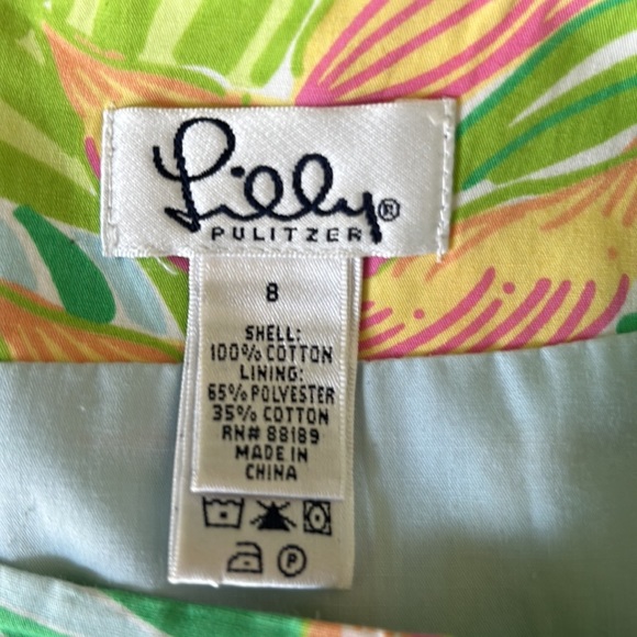 Lilly Pulitzer Vintage Cynthia Botanical Garden Pink Green Scallop Mini Skirt  8 - Picture 9 of 11